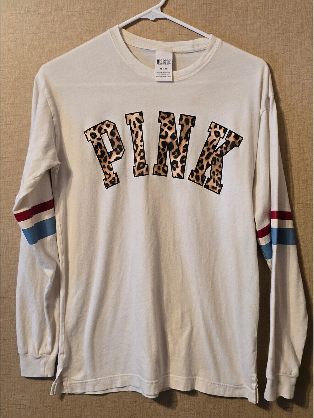 Victoria's Secret PINK White Leopard Print Graphic Long Sleeve Campus Tee - XS